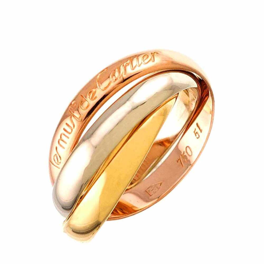 Cartier Trinity Medium MM #51 Ring, 18K Yellow Gold, White Pink Triple Band, ...